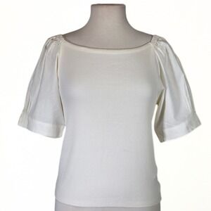 J.Crew Puff Sleeve Top NWT Womens Large Ivory Ribbed Poplin Mixed Media Casual